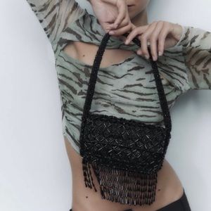 Zara black beaded shoulder bag